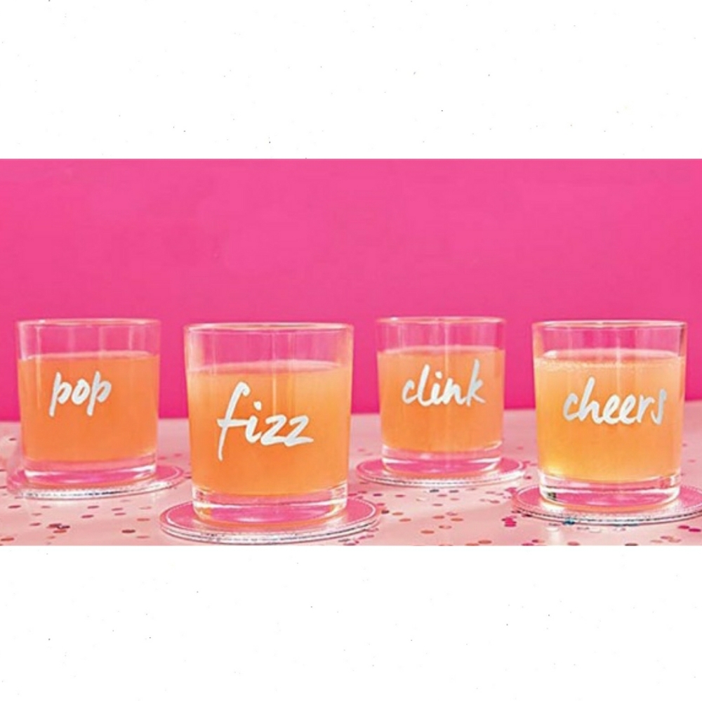 Set (4) Party Glasses w/ Coasters